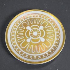 Porsgrund Norway Fine Porcelain 3inch Round Trinket Dish Plate Gold Accents VTG
