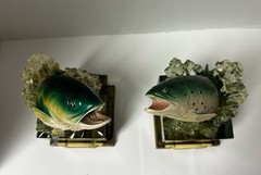 Enesco Rainbow Trout & Largemouth Bass Wistful Fisherman Figure 2008 Bookend NEW