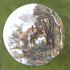 Vintage Healacraft England Framed Ceramic Landscape Plaque Velvet Decor 5″