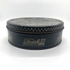 Vintage Art Deco Metal Tin Black & Gold w Flowers Du-All Mop Round Storage 1920s