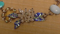 exquisite faux blue sapphire and pearl statement necklace costume in gold tone