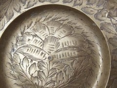 Estate Antiqu 1909? Edwardian BRASS pedestal DISH pillar CANDLE HOLDER old INDIA