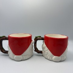Set 2 Fitz And Floyd Classic Santa Christmas Mugs Vtg Holly & Branch Handle 1979