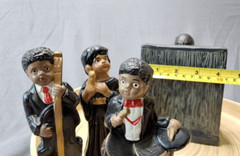 Vintage Jazz Band Ceramic Figurines 4 pc Set Singer Piano Drum Bass 5″ tall