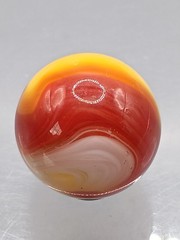 .75″ Akro Corkscrew Popeye Red, Yellow, White Shooter Marble- #CE137