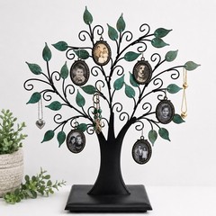 Vintage 2003 Metal Family Tree Photo Jewelry Display Stand Green Leaf Decor