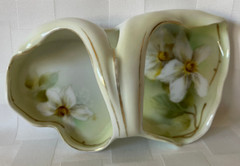 Antique EDWARDIAN R.S. Germany Handled Pastel Green Bon Bon Dish WHITE CLEMATIS