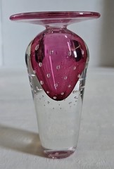 1998 NOSLO Cranberry Art Glass Modernist Vase W/Controlled Bubbles