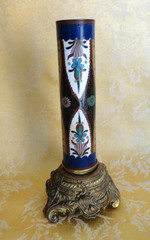 Pair of Antique Japanese Cloisonne Columns W/ Gilt Bases & Onyx Top Meiji c.1900