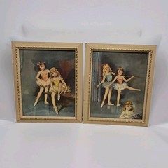 1940’s (2)Vtg Florence Kroger Ballerina Prints, Mid-Century Shabby Chic Signed