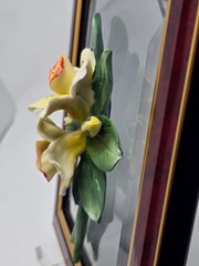 VTG Capodimonte Porcelain 3D Flowers Framed Made in Italy Signed Carlo Lowastano