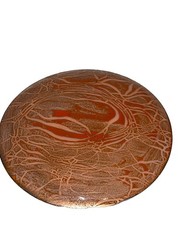 Vintage MCM Art Orange Enamel On Metal Copper Trinket Dish