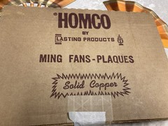 Vtg HOMCO Solid Copper Fan Plaques Set of 3 In Original Box MCM