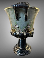 Antique Samovar Tea Urn Jackfield Black Jet Ware Hand-Painted