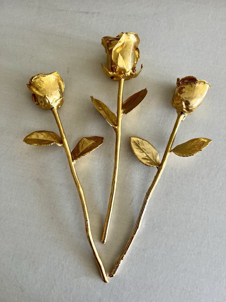 Three Steven Singer 24kt Gold Plated Rose Flowers NEW LOWER PRICE!
