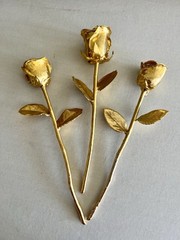 Three Steven Singer 24kt Gold Plated Rose Flowers NEW LOWER PRICE!