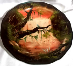 VTG Signed Hand-Painted Porcelain Plate Vitramik Oxford Brazil Moss Trees Orange