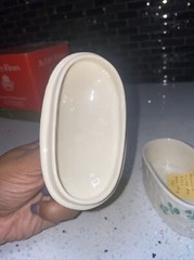 VTG Belleek Pottery Ireland Trinket Box w/Lid Basket Weave with Green Shamrocks