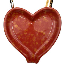 Ceramic Heart Trinket Dish/Spoon Rest/Makeup Dish, Red with Yellow/Gold Mottling