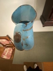 Vintage French Enamelware Body Bath Pitcher Mottled Blue on Blue c. 1900-1940s