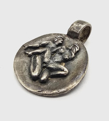 Ancient Roman Erotic Silver Medallion Pendant Classical Relief Couple Artifact