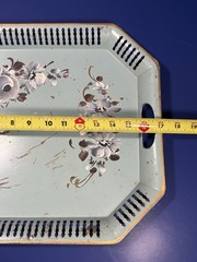 Vintage Hand‑Painted Metal Tray – Nashco – Light Blue Delicate Floral Design
