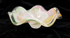 STUNNING Italian Murano Swirled Art Glass Pale Colors 9″ Bowl, Pink Orange Green