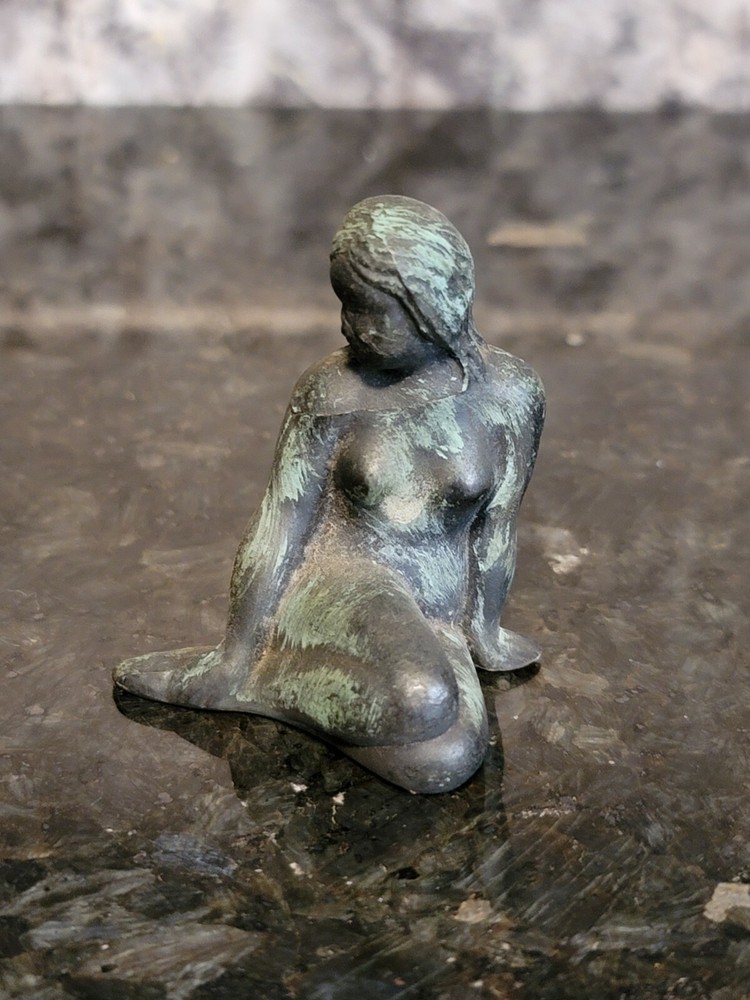 Vintage Cast Metal La Petite Sirene of Denmark Little Mermaid Figurine 2″ Patina