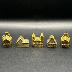 Vintage Lot Of 5: Miniature Brass Old Mill Village Collectible Buildings Houses