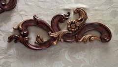 Vintage Set 3 Wall Appliques Plaques Rococo Scroll Hollywood Regency Brown Gold