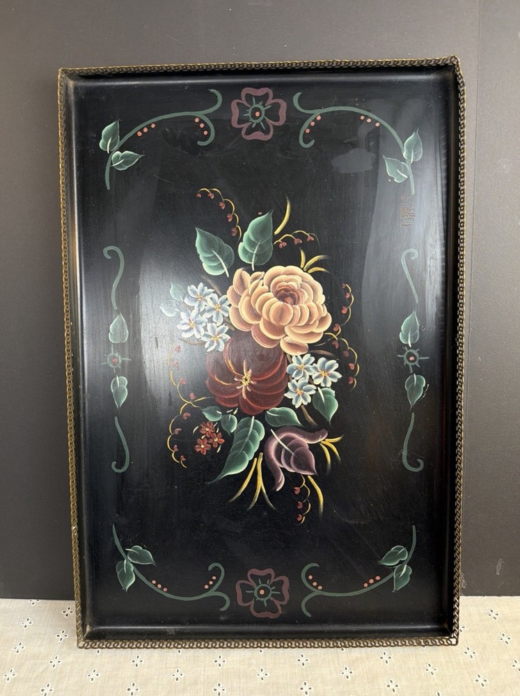 Vintage Hand Painted Tole Tray Toleware. 21 1/2” x 14 1/2”. SEE PICTURES