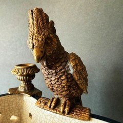 CASTILIAN Footed Centerpiece Planter Candleholder Porcelain Crackle Bronze Birds