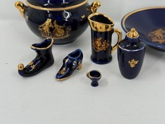 Vintage 14 Piece Lot – MINI Limoges Castel France Cobalt Blue 22 Karat Gold Trim