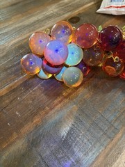 Vintage mcm Lucite Grape clusters on Driftwood orange amber Large 16” long