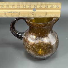 Mid Century Hand Blown Art Glass Mini Pitcher Creamer Jug Amber Bubbles All Over