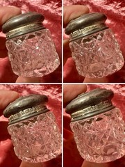 Antique Small Levi & Salaman Glass Jar Pot Sterling Silver Lid Art Nouveau 1900s