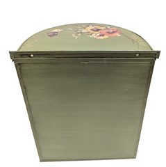 Rare 13″ Primitive Toleware Painted Metal Bin Hangs Storage Children Goat Cart