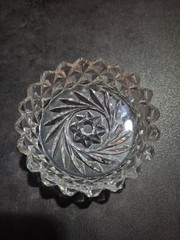 Vintage Ornate Cut Glass Trinket Bowl w/Brass Holder – 5″ Tall- Damage-*READ*
