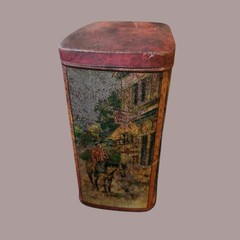 Edwardian “Early Bird Inn” Village Scene Tea Caddy (c.1910–1925)