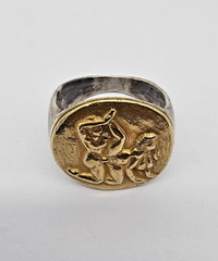 300 BC Ancient Roman Greek High Carat GOLD Silver Ring Erotic Motive Artifact