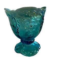 Northwood Leaf & Flower Intaglio Blue Opalescent Open Vase/ Sugar Bowl NO CHIPS!
