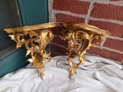 ANTIQUE VINTAGE ITALY FLORENTINE ROCOCO CARVED WOOD GOLD GILT WALL SHELF SET