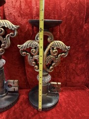 Ornate Rococo Victorian Hollywood Regency Style Gold Key Candle Holders Set Of 3