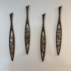 vtg mid-century cast metal hand painted set of 4 floral wall hangings decor