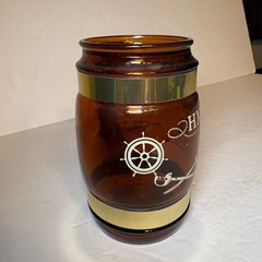 Vintage HMS Bounty Souvenir Brown Glass Barrel Mug Wood Handle