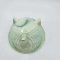 VTG 1940s Akro Agate Slag URANIUM Glows JADITE GREEN FOOTED DISC BOWL 3.5 DIAM