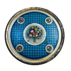 Vintage Blue Ameryl Candy Tin Gold Floral Marinello New York Chicago round