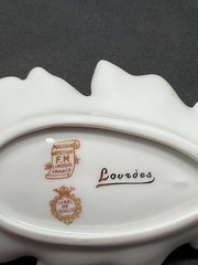Limoges Leaf Shaped Tray Featuring Virgin Maryand Saint Bernadette
