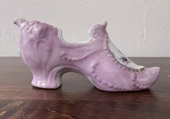 2 Antique 1868 Porcelain Slippers Victorian Edwardian Gold Trim Hand Painted PJF