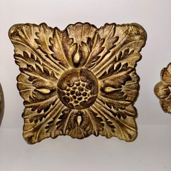 set of 3 Ornate Square Relief Medallion Wall Plaques Mold Brown Finish Heavy 6″